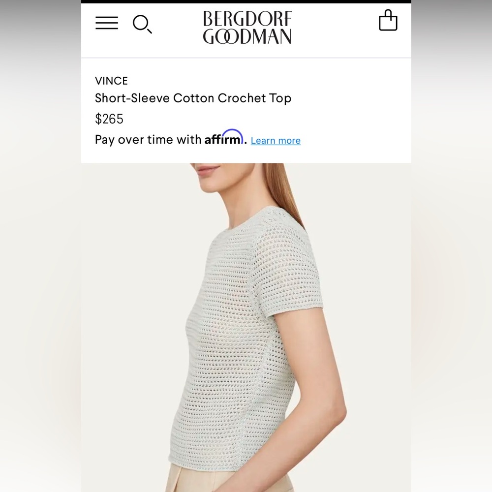 Vince. Short-Sleeve Cotton Crochet Top